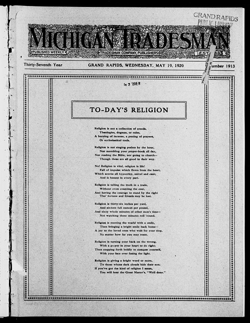Michigan tradesman. Vol. 37 no. 1913 (1920 May 19)
