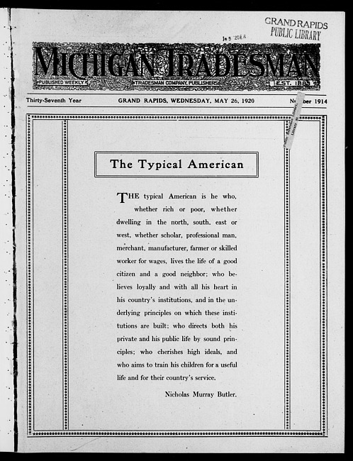 Michigan tradesman. Vol. 37 no. 1914 (1920 May 26)