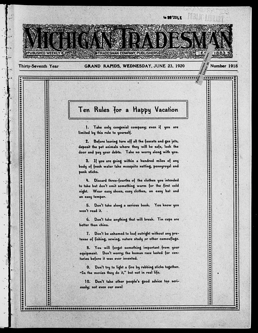 Michigan tradesman. Vol. 37 no. 1918 (1920 June 23)