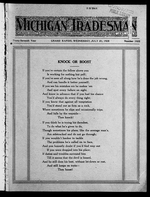 Michigan tradesman. Vol. 37 no. 1922 (1920 July 21)