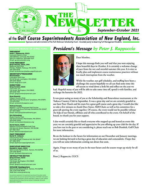 The newsletter of the Golf Course Superintendents Association of New England, Inc. (2021 September/October)