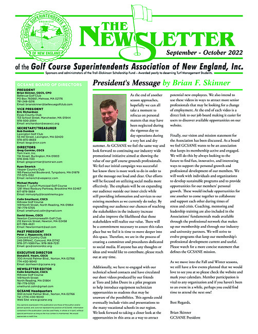 The newsletter of the Golf Course Superintendents Association of New England, Inc. (2022 September/October)