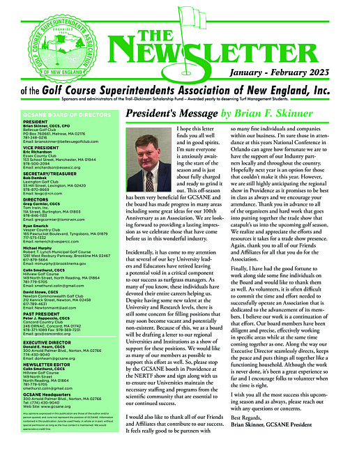 The newsletter of the Golf Course Superintendents Association of New England, Inc. (2023 January/February)