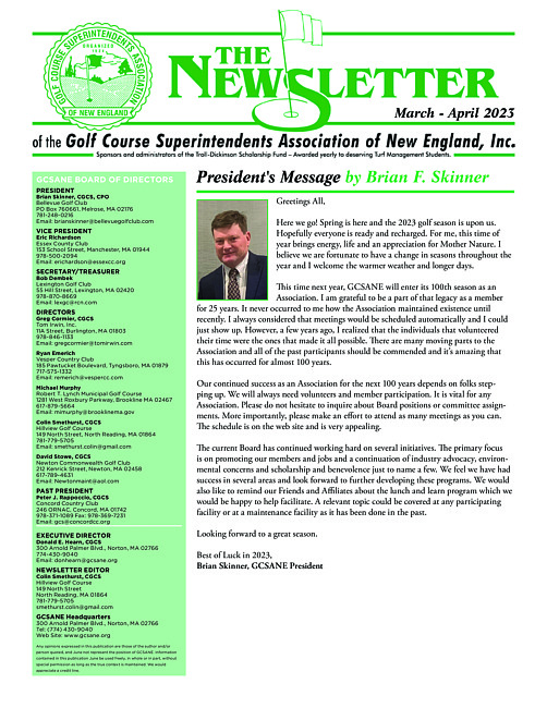 The newsletter of the Golf Course Superintendents Association of New England, Inc. (2023 March/April)