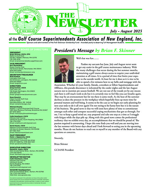 The newsletter of the Golf Course Superintendents Association of New England, Inc. (2023 July/August)