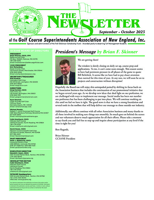 The newsletter of the Golf Course Superintendents Association of New England, Inc. (2023 September/October)