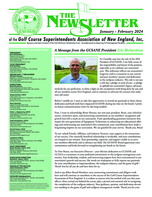 The newsletter of the Golf Course Superintendents Association of New England, Inc. (2024 January/February)