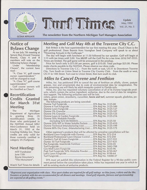 Turf times. Vol. 21 no. 5 (1992 May)