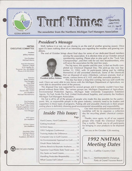 Turf times. Vol. 21 no. 12 (1992 October)