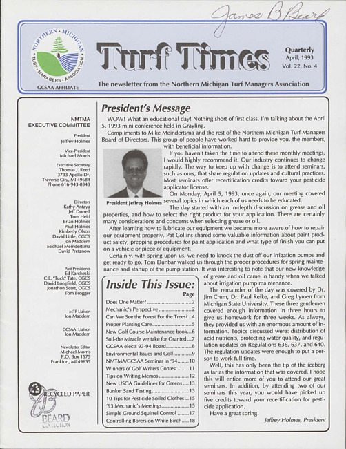 Turf times. Vol. 22 no. 4 (1993 April)