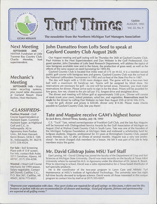 Turf times. Vol. 22 no. 10 (1993 August)