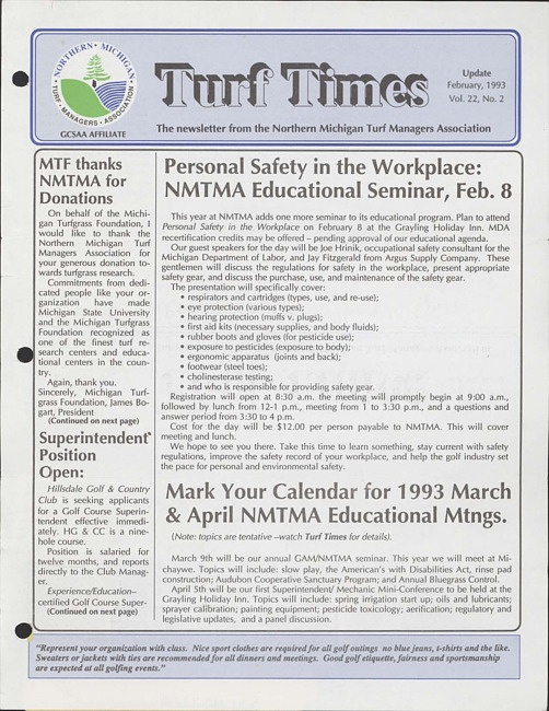 Turf times. Vol. 22 no. 2 (1993 February)