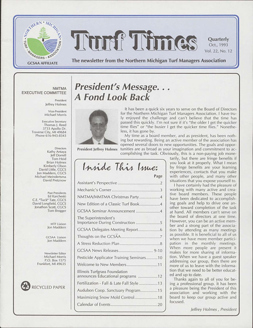 Turf times. Vol. 22 no. 13 (1993 October)