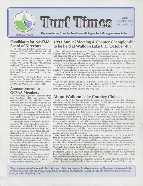 Turf times. Vol. 22 no. 12 (1993 October)