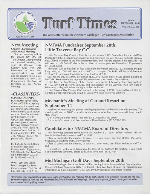 Turf times. Vol. 22 no. 11 (1993 September)