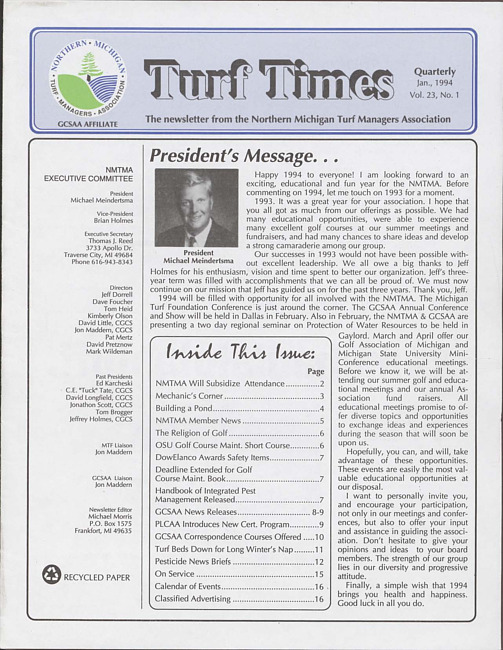 Turf Times. Vol. 23 no. 1 (1994 January)
