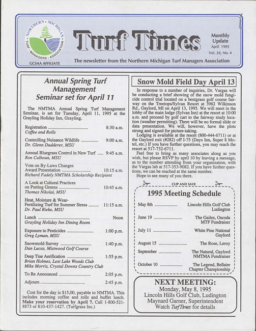 Turf times. Vol. 24 no. 4 (1995 April)