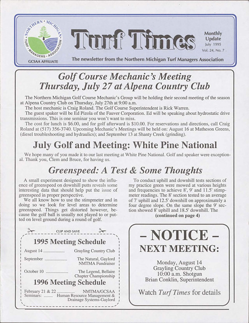 Turf Times. Vol. 24 no. 7 (1995 July)