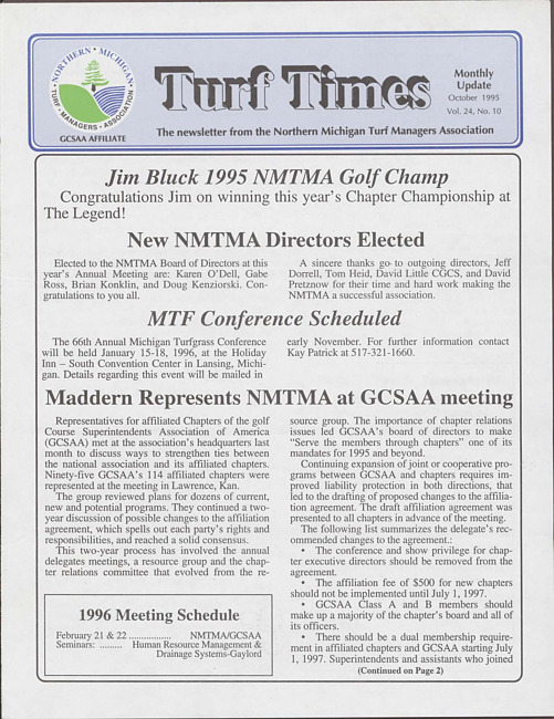 Turf Times. Vol. 24 no. 10 (1995 October)