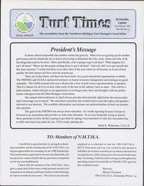 Turf times. Vol. 25 no. 2 (1996 March/April)