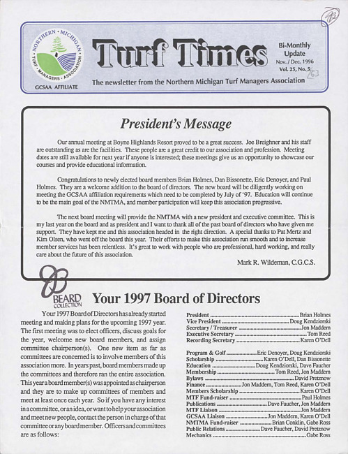 Turf times. Vol. 25 no. 6 (1996 November/December)
