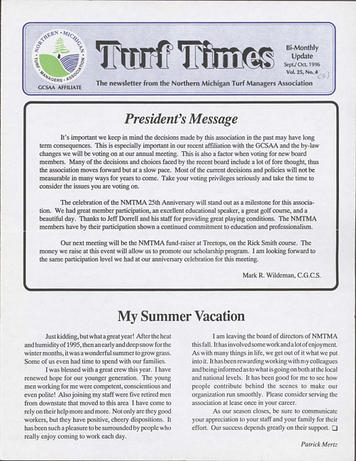 Turf times. Vol. 25 no. 5 (1996 September/October)
