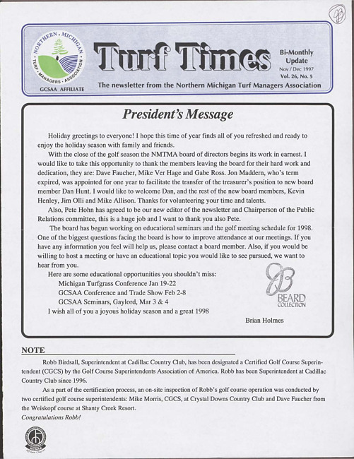 Turf times. Vol. 26 no. 5 (1997 November/December)