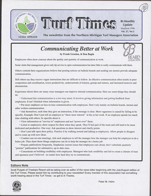 Turf times. Vol. 27 no. 2 (1998 May/June)
