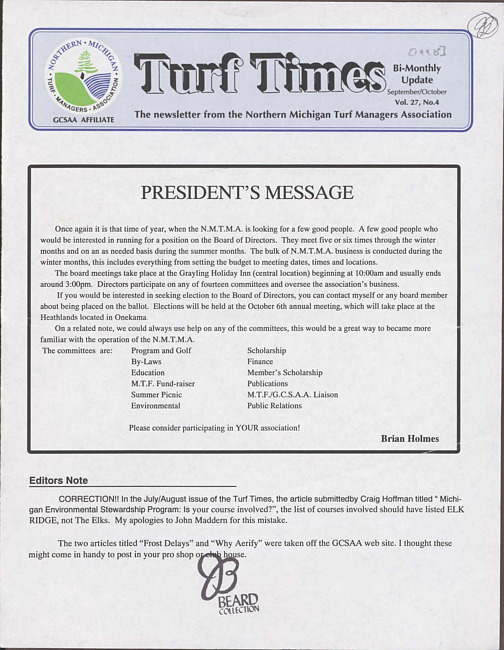Turf times. Vol. 27 no. 4 (1998 September/October)