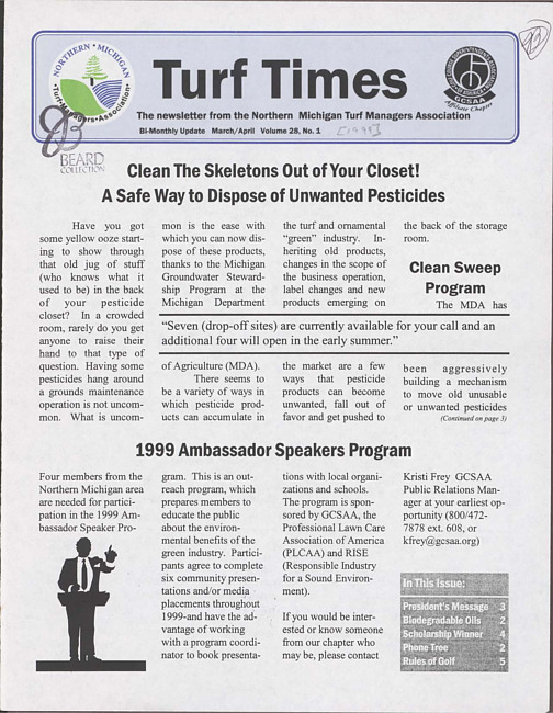 Turf times. Vol. 28 no. 1 (1999 March/April)