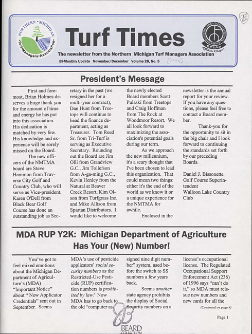 Turf times. Vol. 28 no. 5 (1999 November/December)