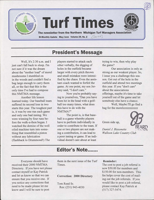 Turf times. Vol. 29 no. 2 (2000 May/June)