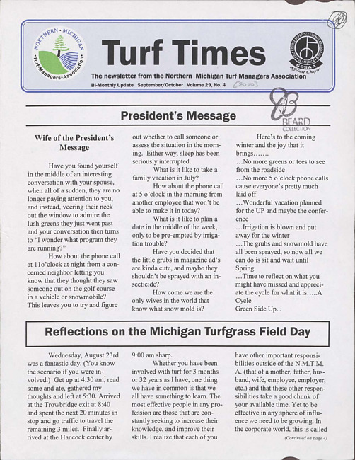 Turf times. Vol. 29 no. 4 (2000 September/October)
