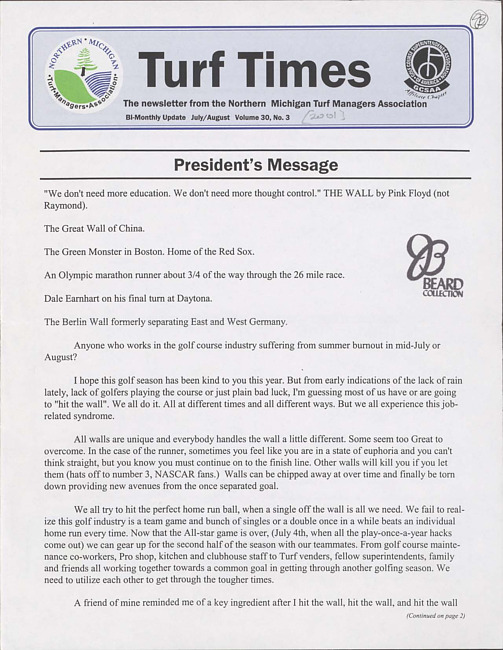 Turf times. Vol. 30 no. 3 (2001 July/August)