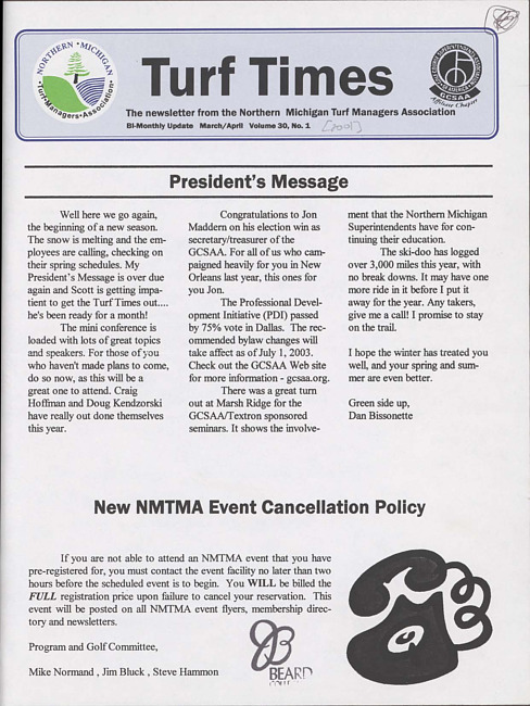 Turf times. Vol. 30 no. 1 (2001 March/April)