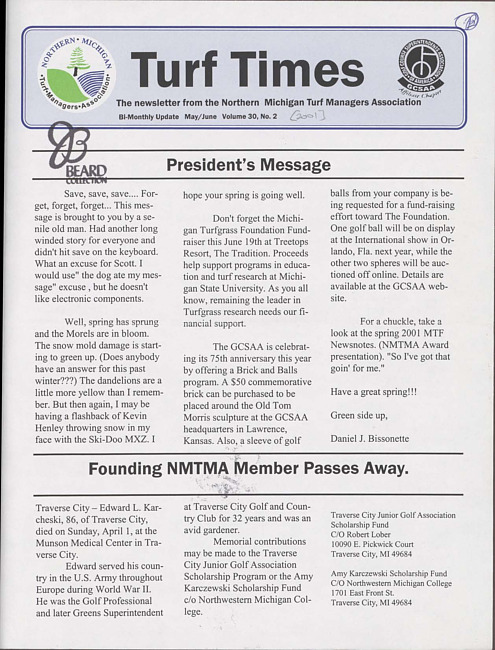 Turf times. Vol. 30 no. 2 (2001 May/June)