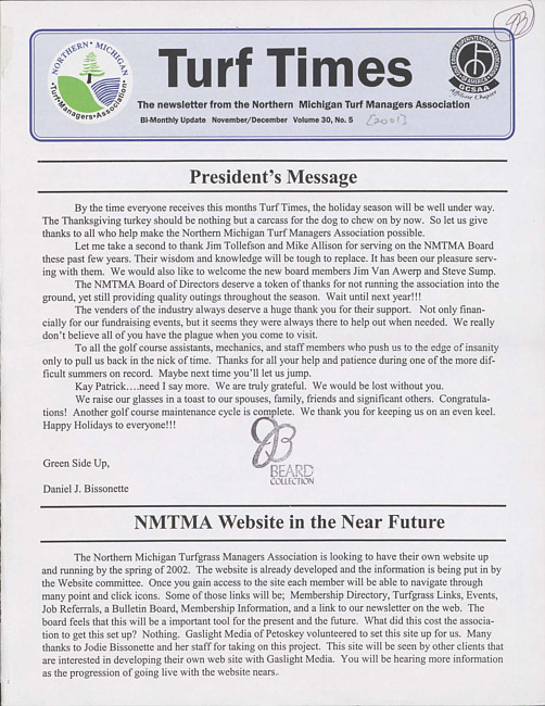 Turf times. Vol. 30 no. 5 (2001 November/December)
