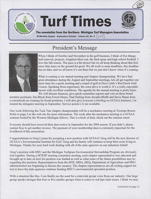 Turf times. Vol. 32 no. 4 (2003 September/October)