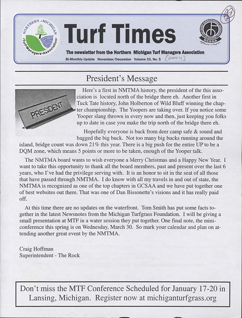 Turf times. Vol. 33 no. 5 (2004 November/December)