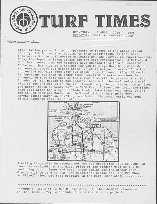 Turf times. Vol. 17 no. 6 (1988 August)