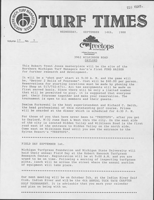 Turf times. Vol. 17 no. 7 (1988 September)