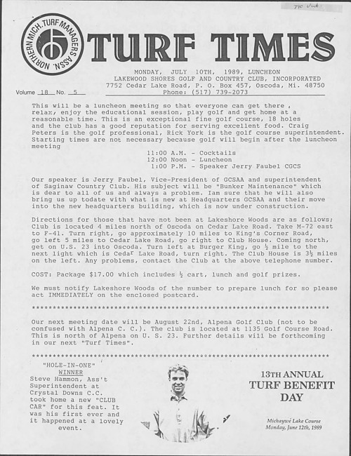 Turf times. Vol. 18 no. 5 (1989 July)