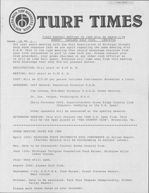 Turf times. Vol. 18 no. 1 (1989 March)