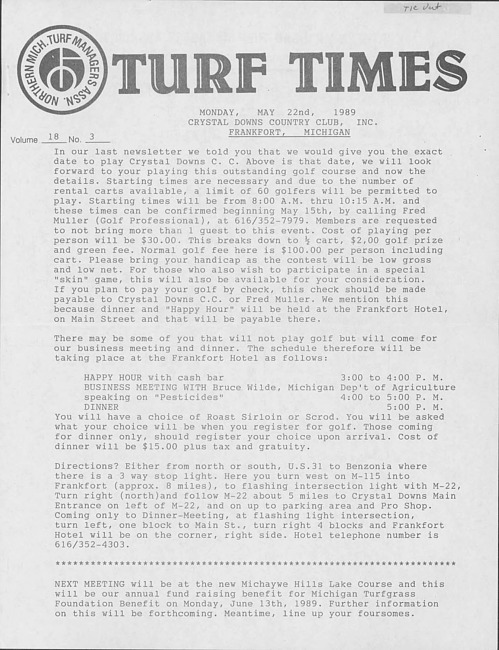 Turf times. Vol. 18 no. 3 (1989 May)