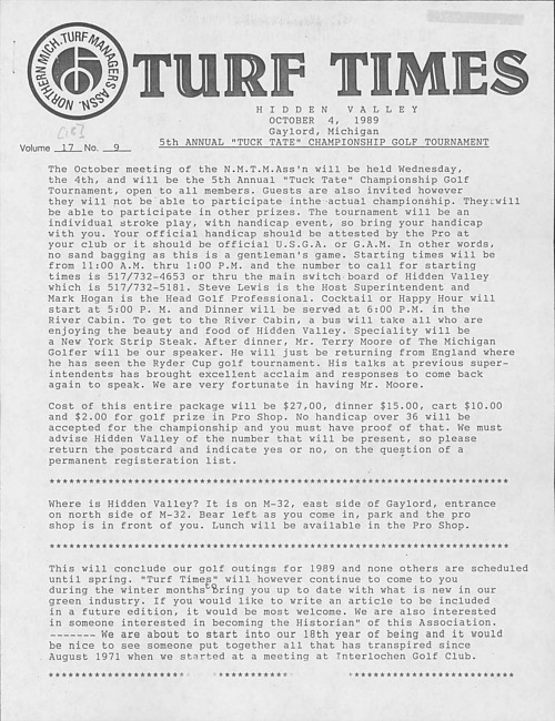 Turf times. Vol. 18 no. 8 (1989 October)