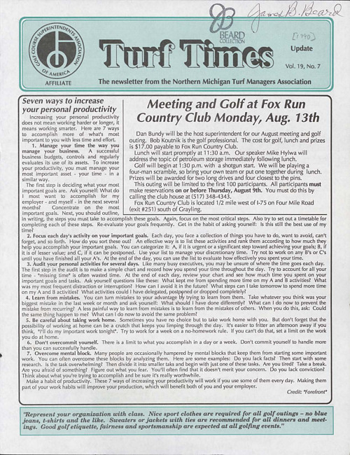 Turf times. Vol. 19 no. 8 (1990)
