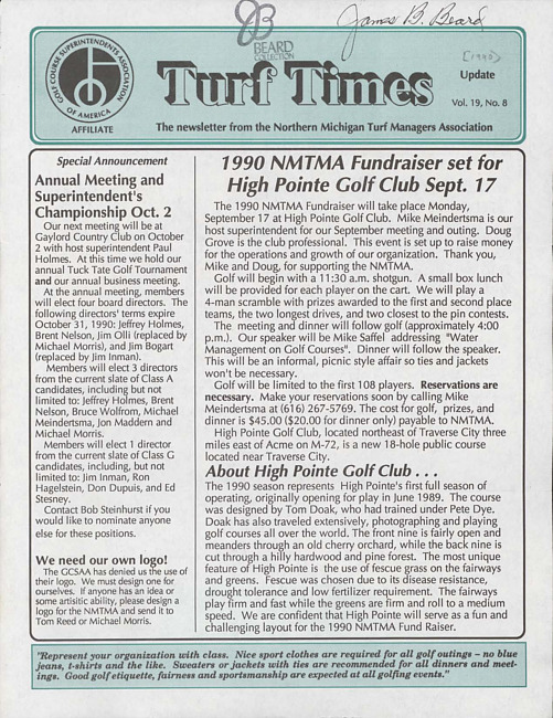 Turf times. Vol. 19 no. 9 (1990)