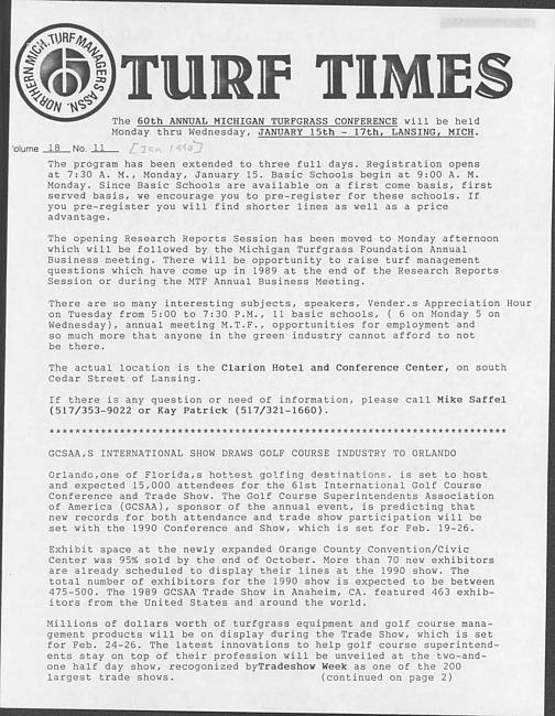 Turf times. Vol. 18 no. 10 (1990 January)