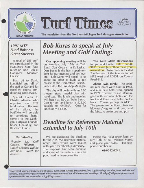 Turf times. Vol. 20 no. 7 (1991 July)