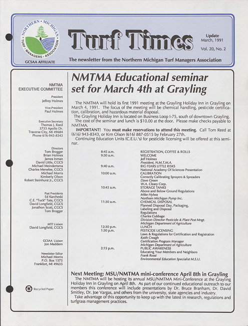 Turf times. Vol. 20 no. 2 (1991 March)